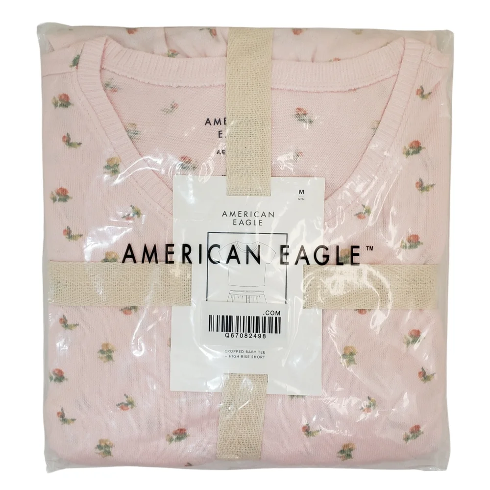 AMERICAN EAGLE Women's Printed Plush Baby Tee Pajama Set NWT